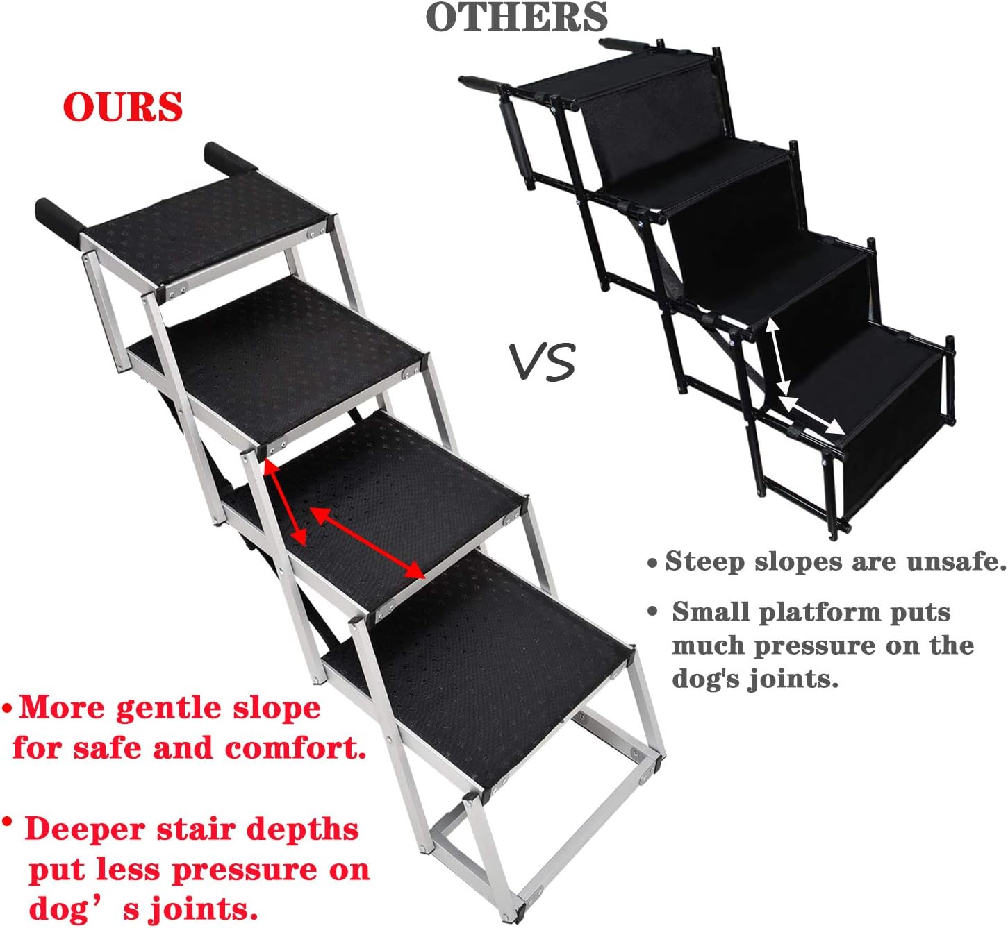 Foldable Aluminum Dog Stairs for Large Dogs, Non-Slip Car Steps E61889