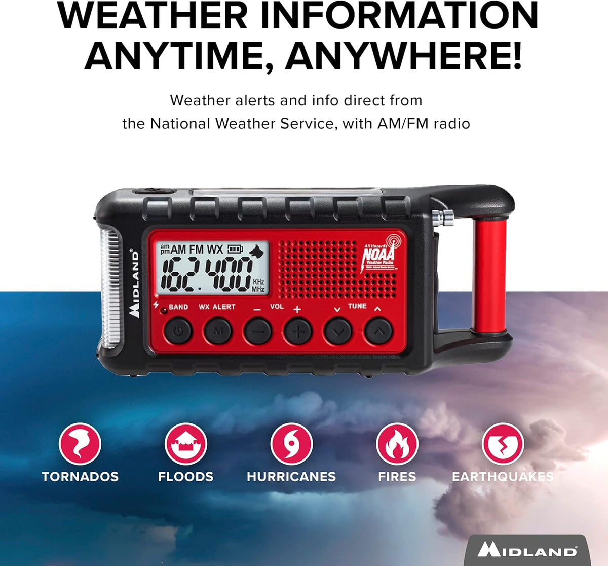 Emergency Crank Weather AM/FM Radio with Flashlight and NOAA Alert, 2-Pack S251673