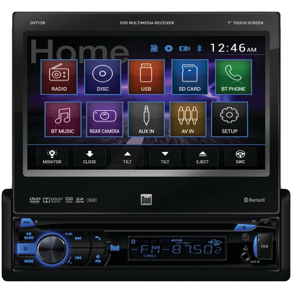 Dual Dv715b 7x22 Single-DIN In-Dash DVD Receiver with Motorized Touchscreen u0026 Bluetooth
