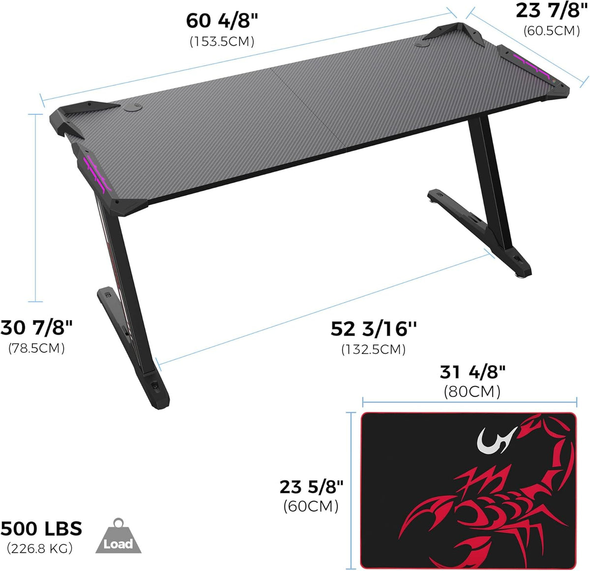 Gaming Desk 60 inch with RGB LED Lights and Mouse Pad M327