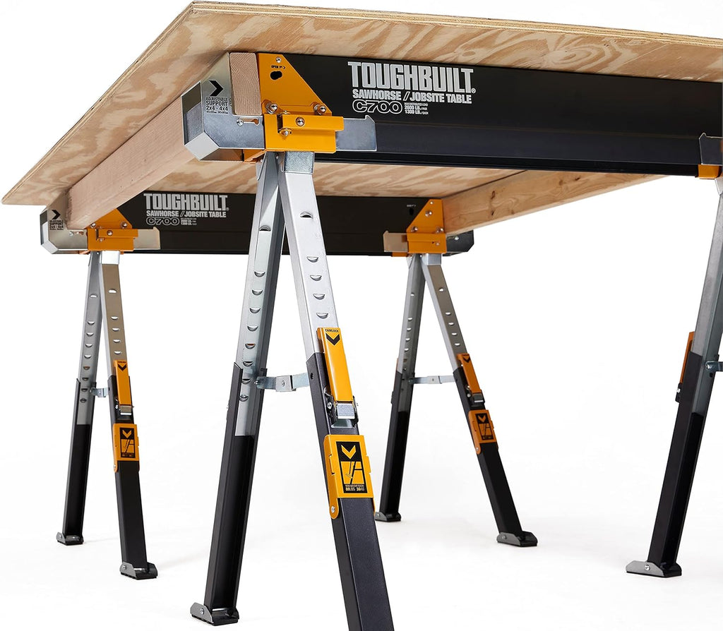 Folding Sawhorse - Heavy-Duty Steel - 1300 lb Capacity - 2 Pack L4327
