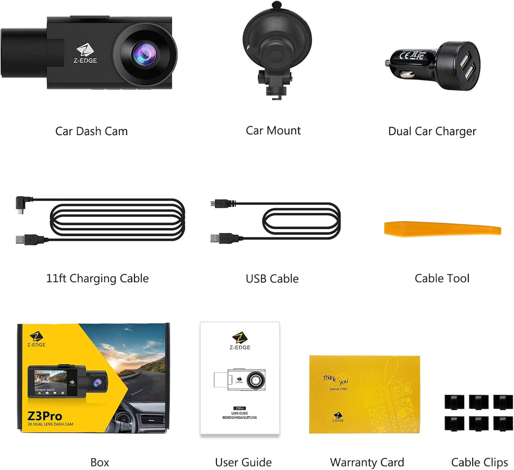 WiFi Dash Cam, 2K+1080P Front and Inside Dual Car Camera, IR Night Vision J123
