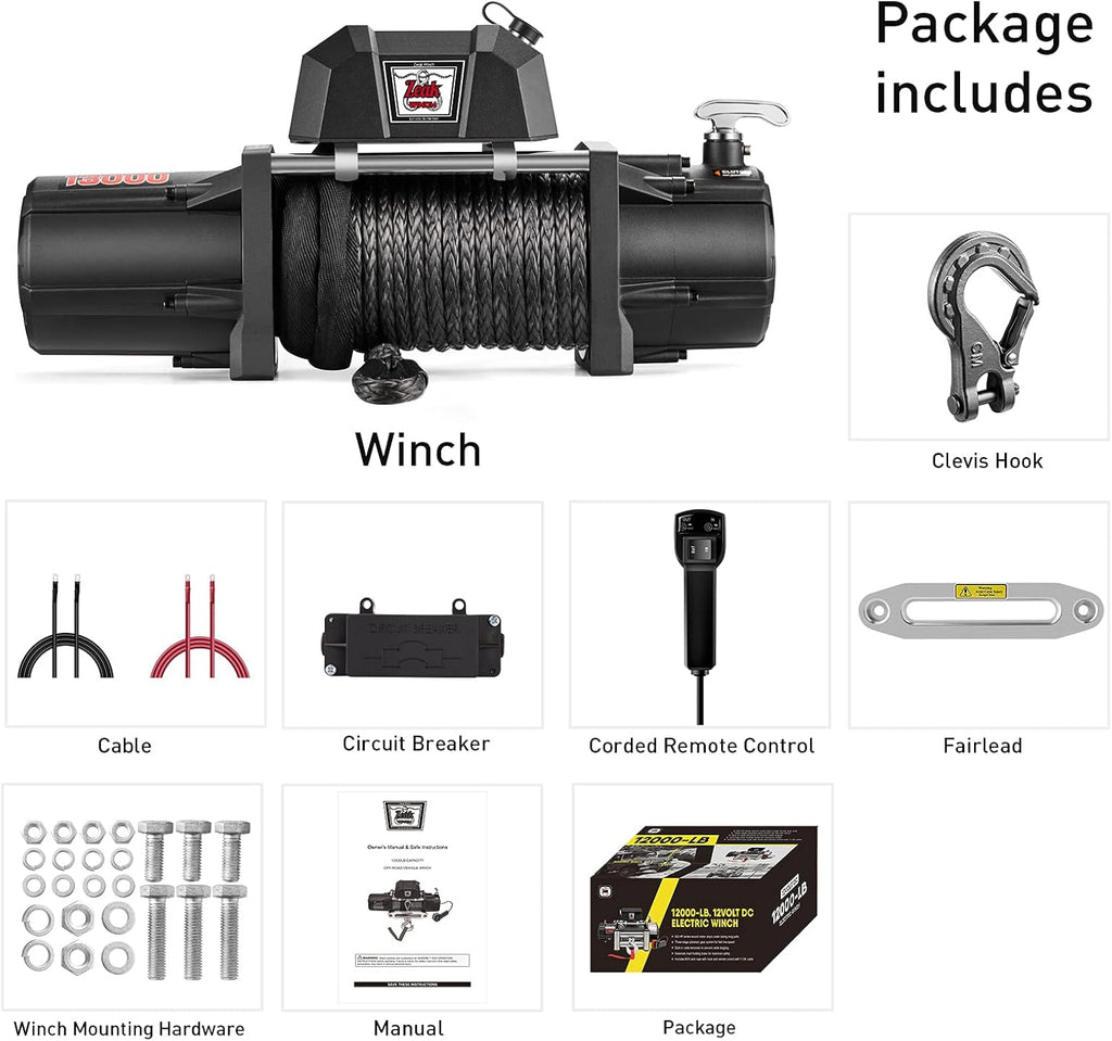 13000 lb Electric Winch 12V Waterproof Synthetic Rope with Wireless Remote I867