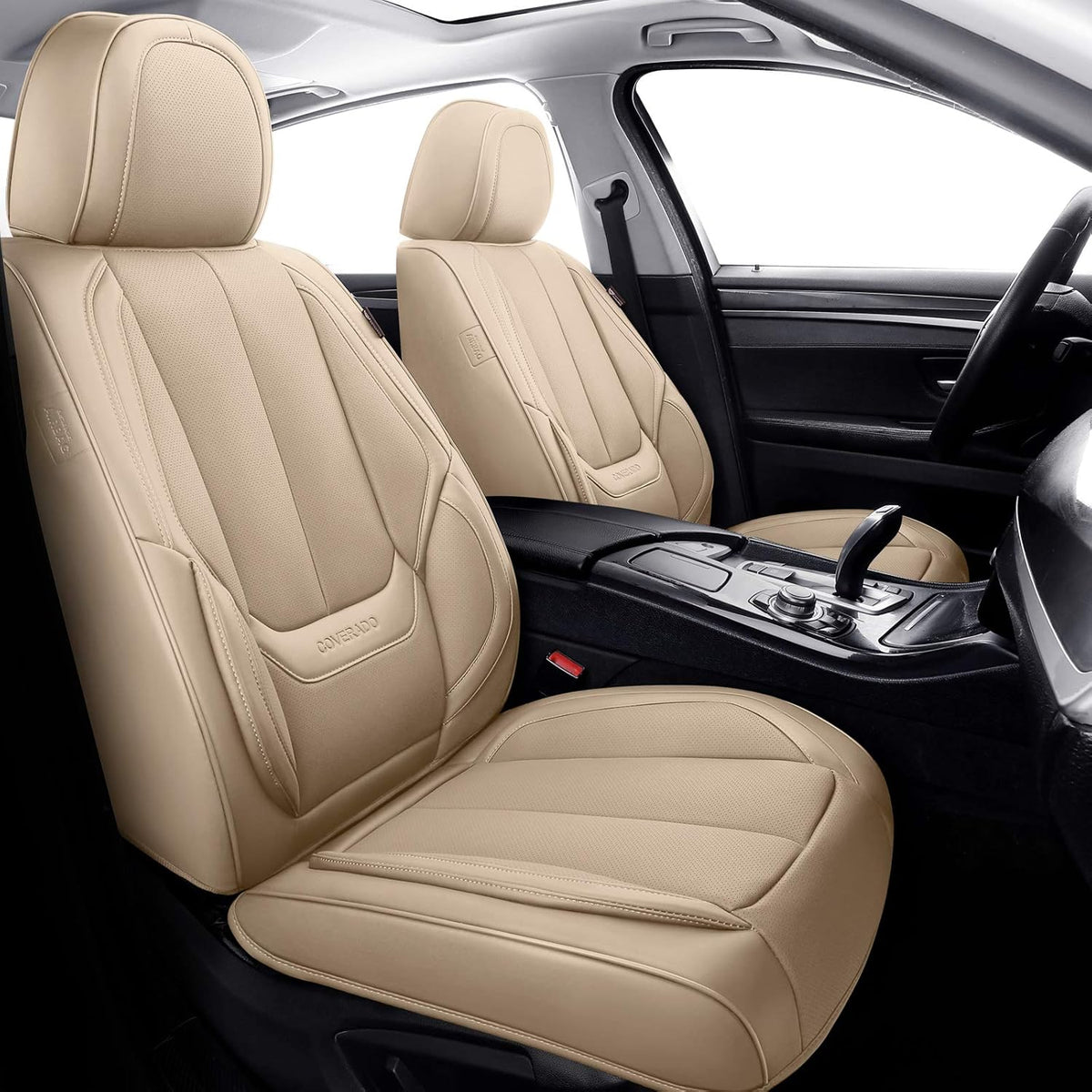 Waterproof Nappa Leather Front Seat Covers, Universal Fit for Sedans SUVs Pickup Trucks, Black H1857