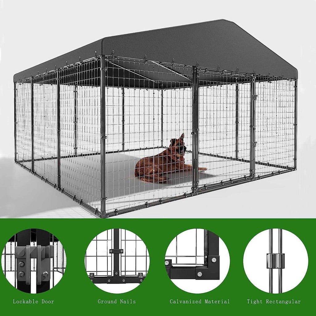 Large Outdoor Dog Kennel with Roof and Double Safety Locks J12276