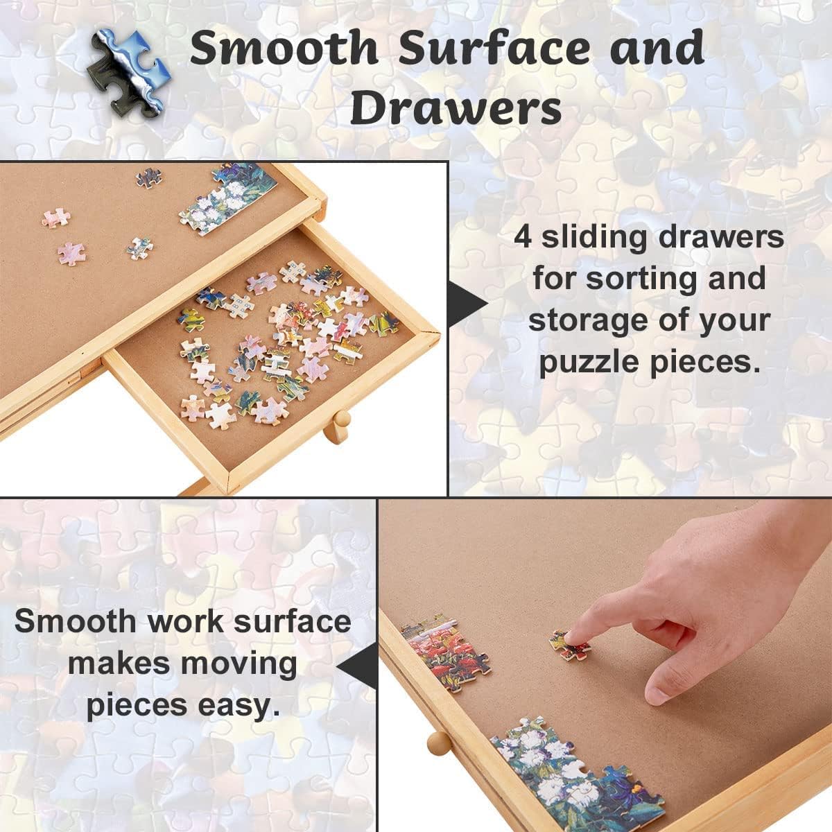 1500 Piece Wooden Jigsaw Puzzle Board with Folding Legs and Drawers Z148
