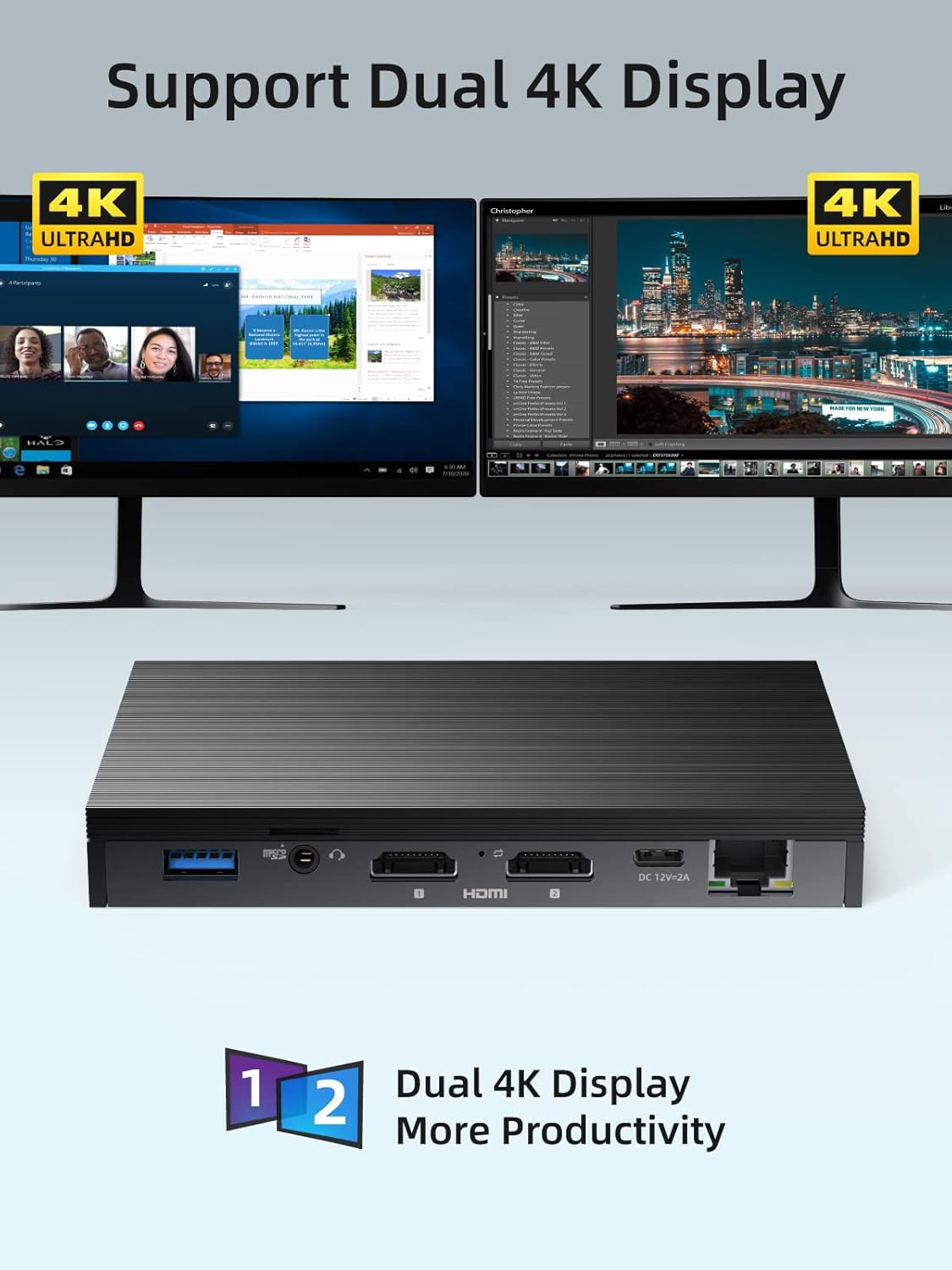 Fanless Mini PC Windows 11 Pro 8GB 512GB 4K Dual HDMI I316783