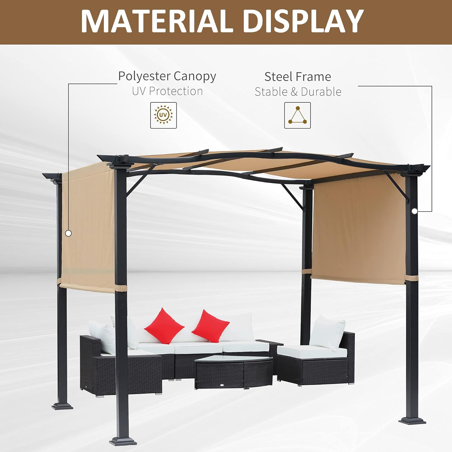 Retractable Pergola Canopy with Steel Frame T643