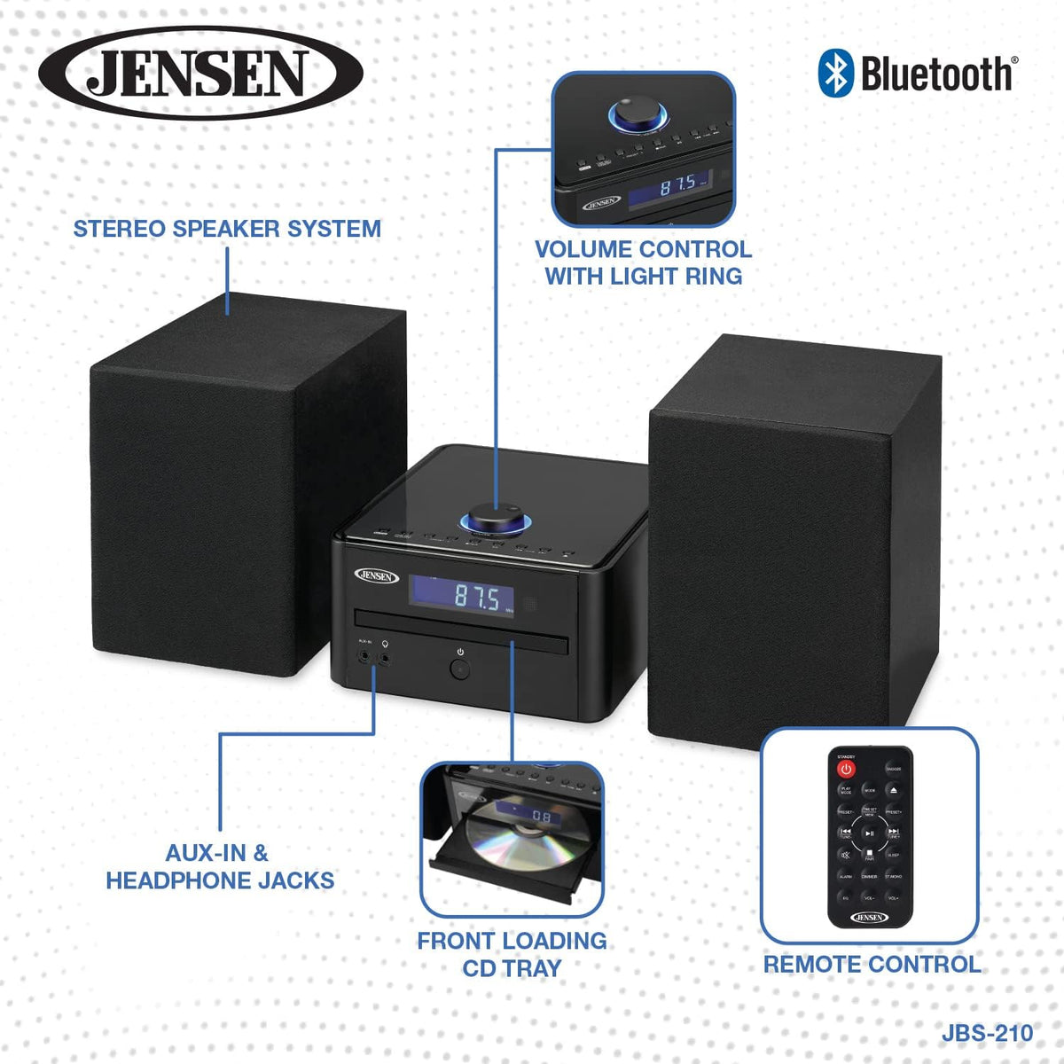 Bluetooth CD Music System with AM/FM Stereo Receiver and Remote Control C788781