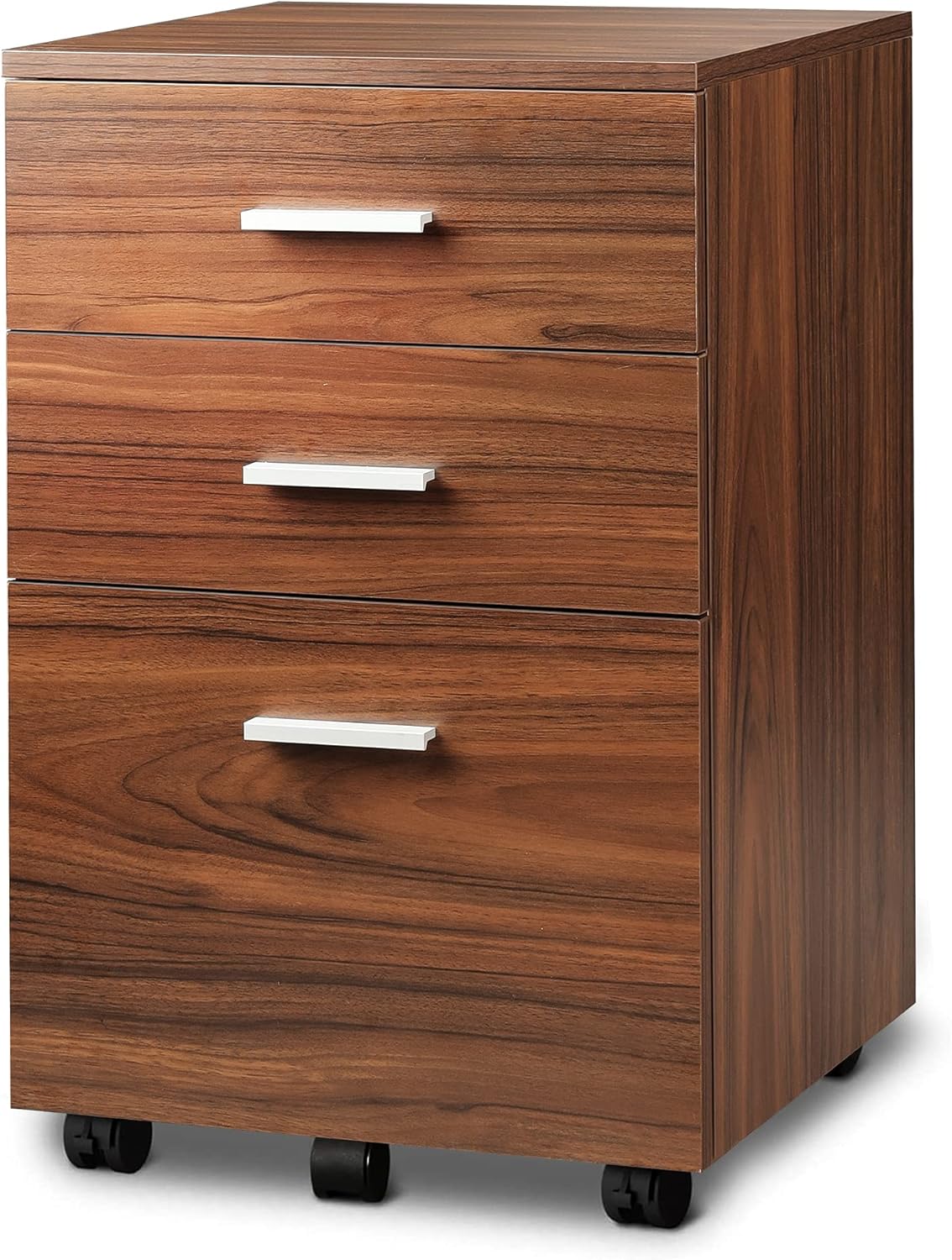 3 Drawer Wood Mobile File Cabinet, Rolling for Letter/A4 Size, Black D301
