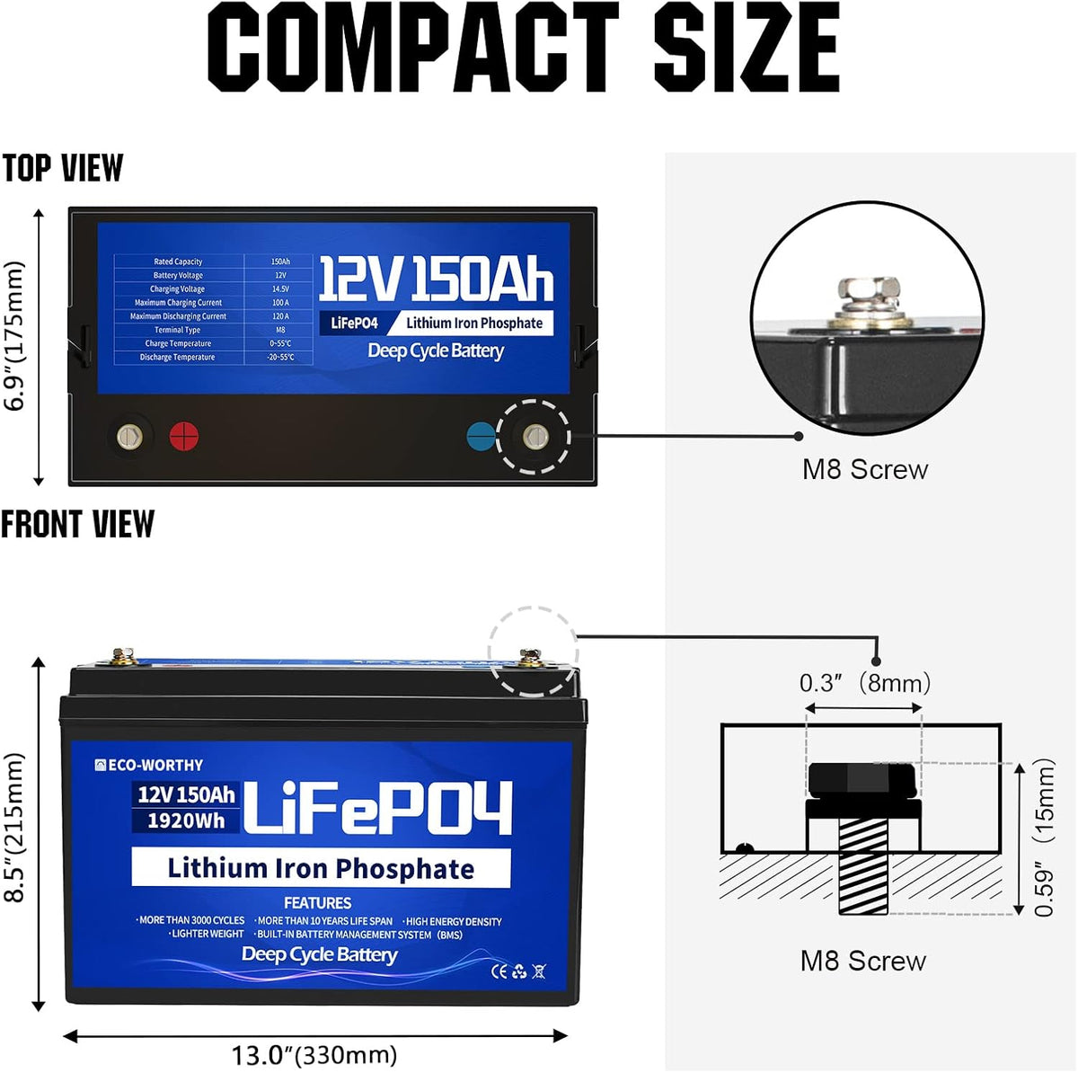 12V 150Ah LiFePO4 Deep Cycle Battery with BMS Protection B4541