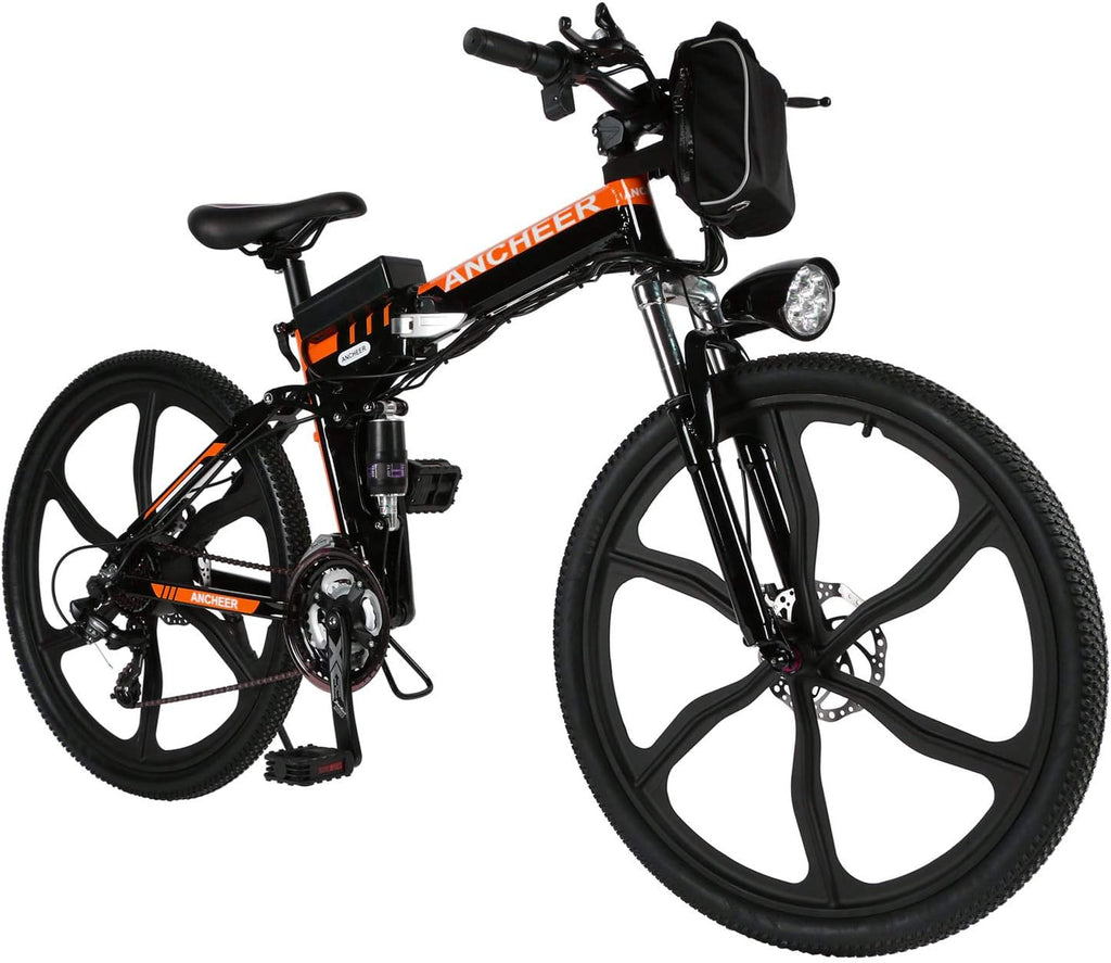 Folding Electric Mountain Bike 26" with Front and Rear Suspension, 21 Speed Gears E772864