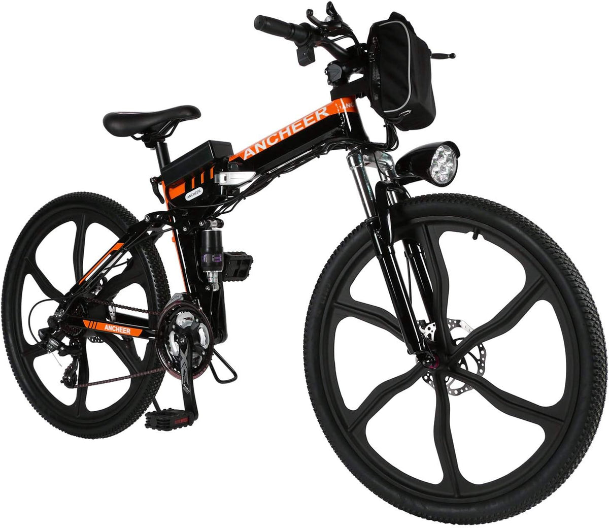Folding Electric Mountain Bike 26" with Front and Rear Suspension, 21 Speed Gears E772864