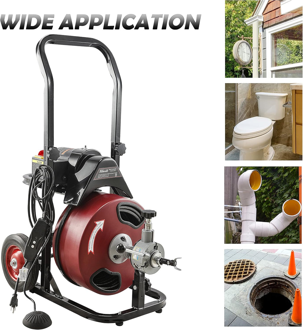 Sewer Snake Drill Drain Auger Cleaner Cable 50-Feet with Foot Switch E415411