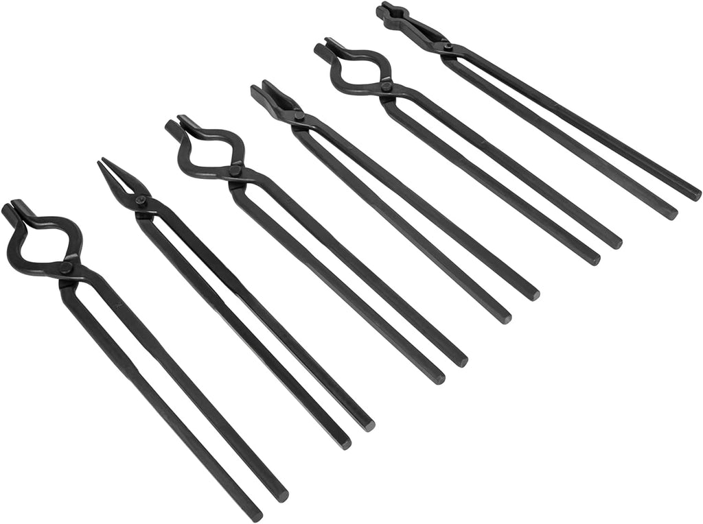 Blacksmith Forge Tongs Set, 6 Pcs with V-Bit, Flat Jaw, Pick Up, and Scroll Tongs C436193