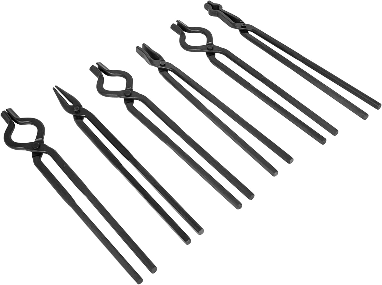 Blacksmith Forge Tongs Set, 6 Pcs with V-Bit, Flat Jaw, Pick Up, and Scroll Tongs C436193