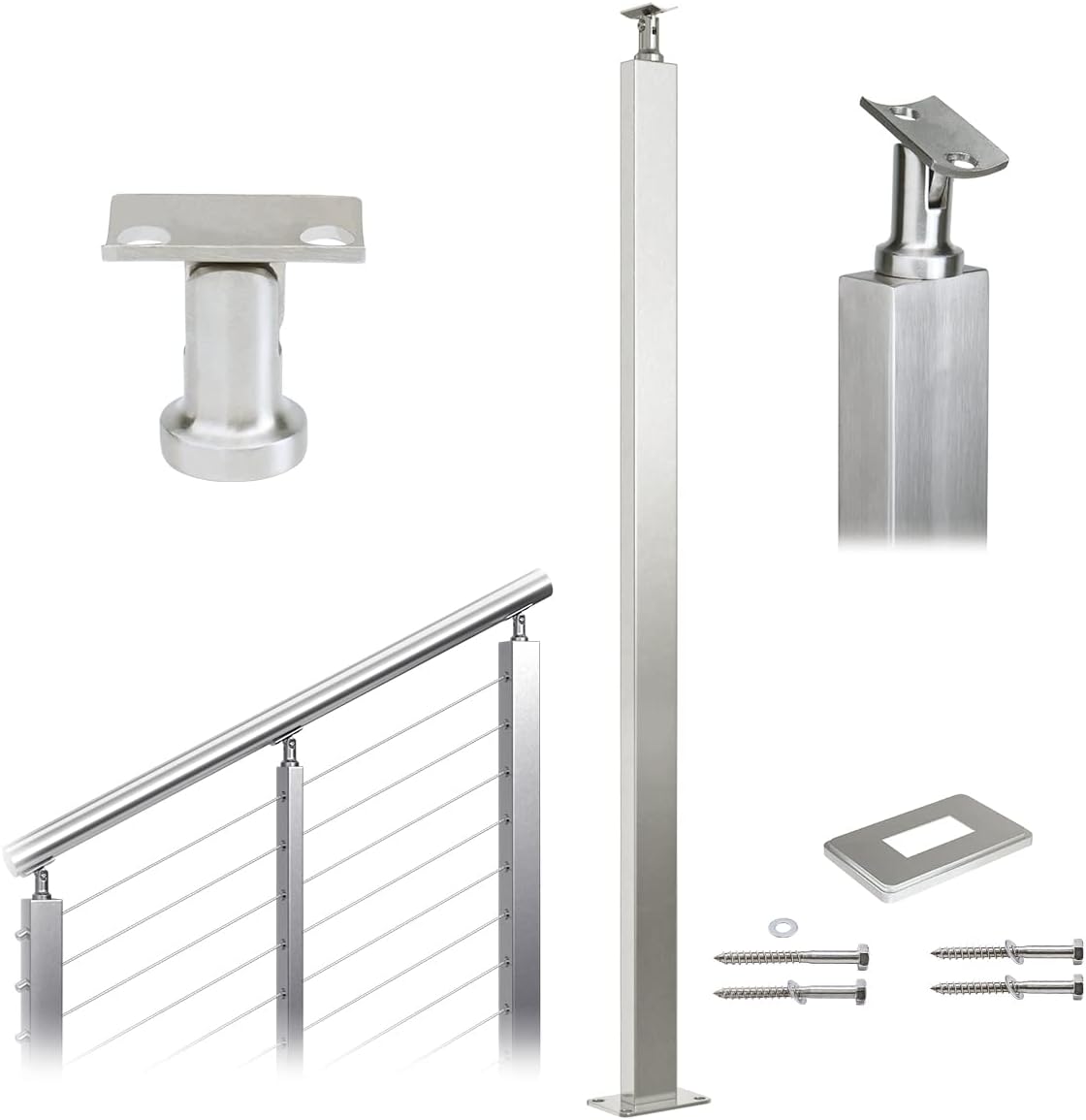 Stainless Steel Cable Railing Post Stabilizer 42" Pre-Drilled I977265