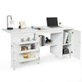 Generic Folding Sewing Table Shelves Storage Cabinet Craft Cart w/wheels Large White