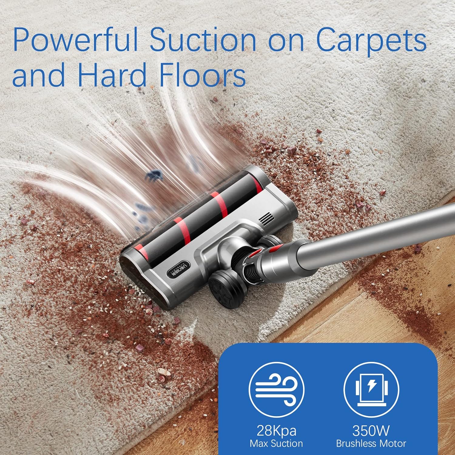 Cordless Vacuum Cleaner 28KPA Suction 3 in 1 Lightweight Stick with LED Headlights C60777