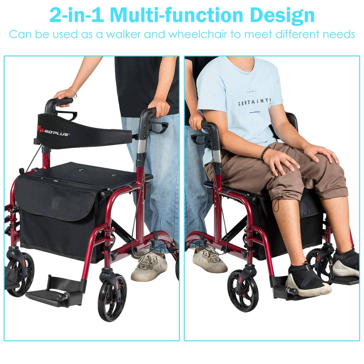 Adjustable Folding Medical Walker Rollator Red Y510