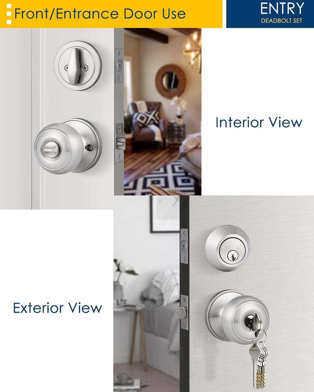 Entry Door Knob and Deadbolt Combo Set, Satin Nickel, Keyed Alike W796