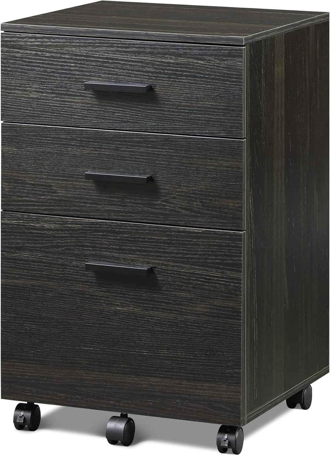 3 Drawer Wood Mobile File Cabinet, Rolling for Letter/A4 Size, Black D301