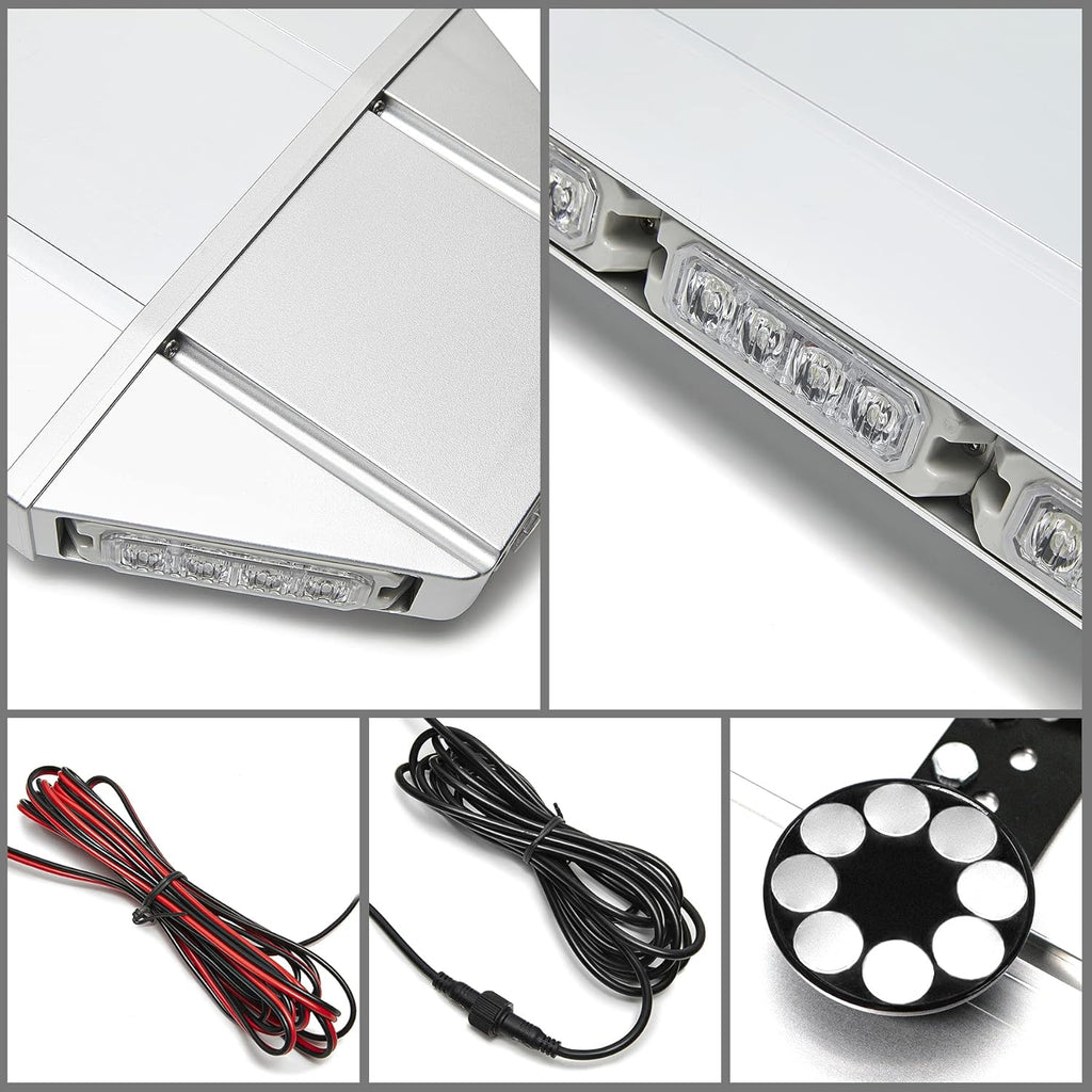LED Rooftop Emergency Warning Strobe Light Bar Traffic Advisor Amber White V8965