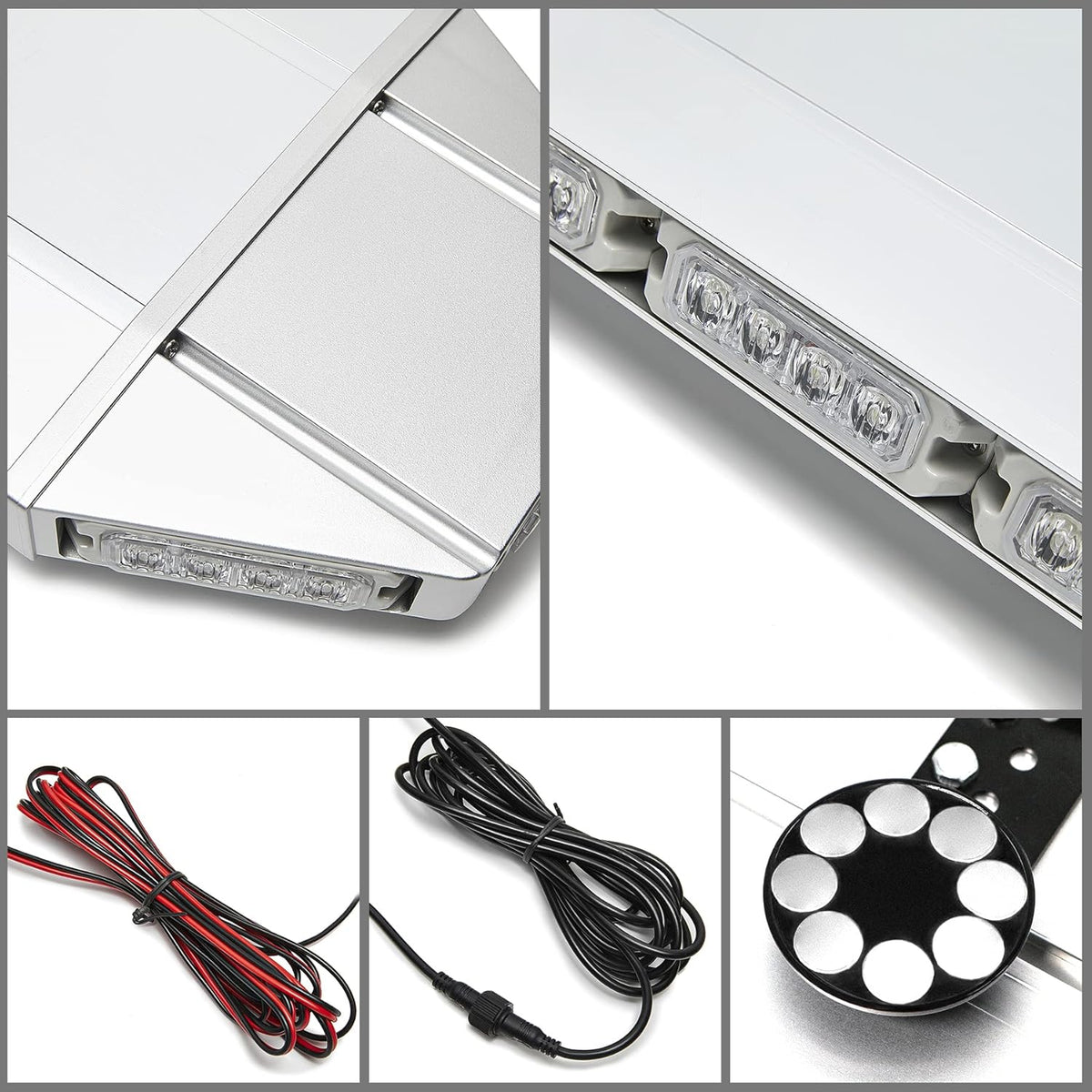 LED Rooftop Emergency Warning Strobe Light Bar Traffic Advisor Amber White V8965
