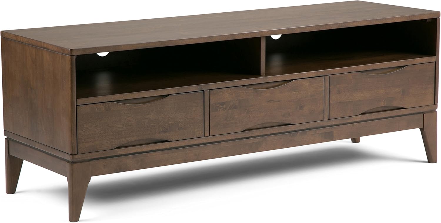 Solid Wood TV Media Stand for TVs up to 70 inches, Walnut Brown Z74447