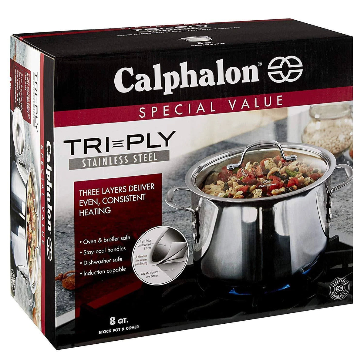 Stainless Steel Tri-Ply Covered Stock Pot, 8 qt U7107