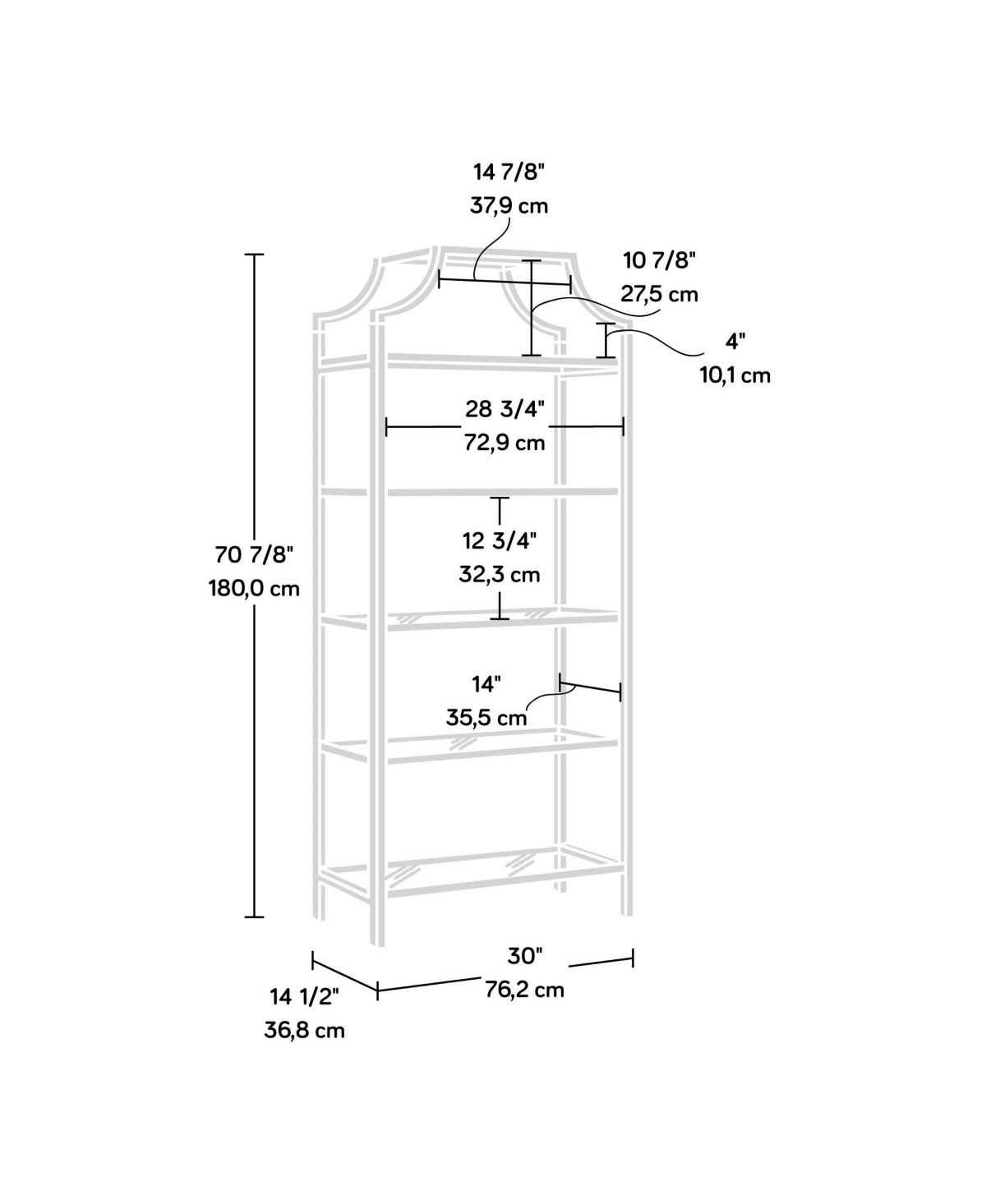 5-Shelf Bookcase, Satin Gold T4002