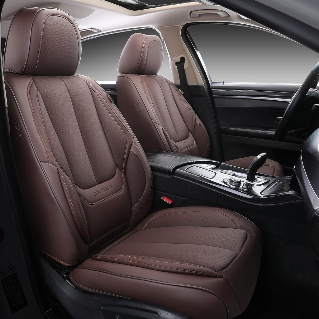 Waterproof Nappa Leather Front Seat Covers, Universal Fit for Sedans SUVs Pickup Trucks, Black H1857