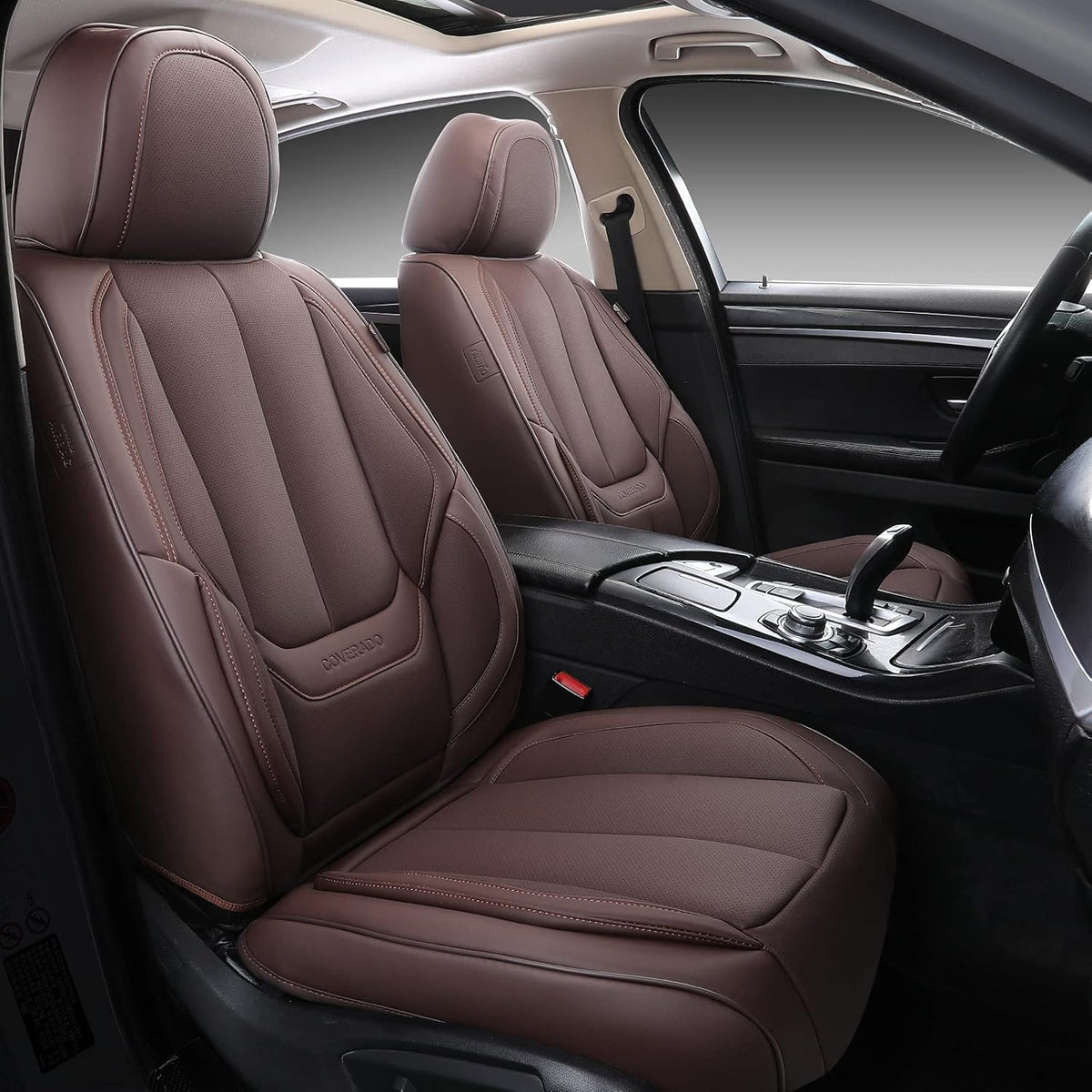 Waterproof Nappa Leather Front Seat Covers, Universal Fit for Sedans SUVs Pickup Trucks, Black H1857