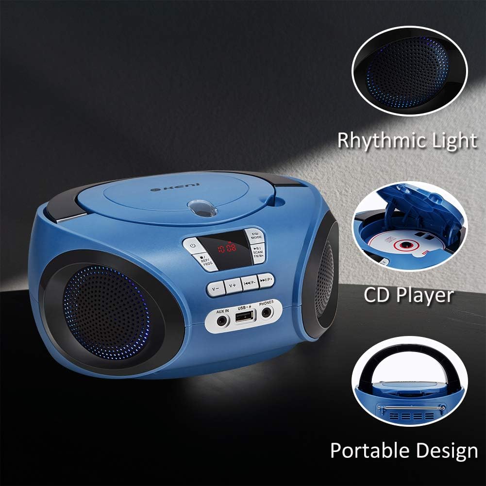 Portable CD Player Boombox with FM Radio, Bluetooth, and Stereo Sound, Blue, 2-Pack W26710