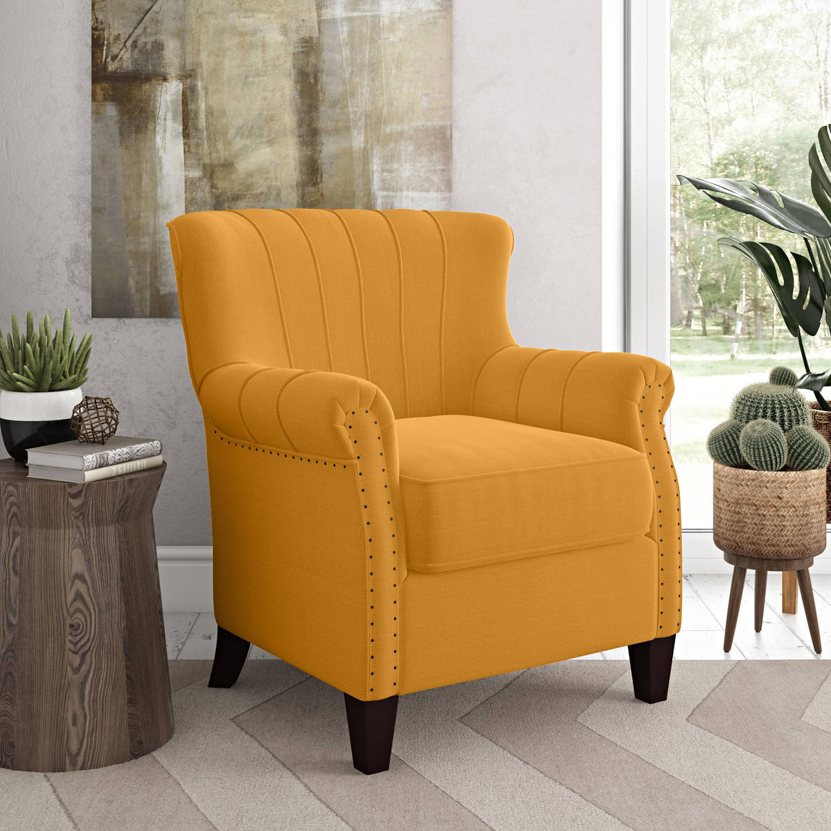 Tailored Armchair Mustard Yellow Linen K3611