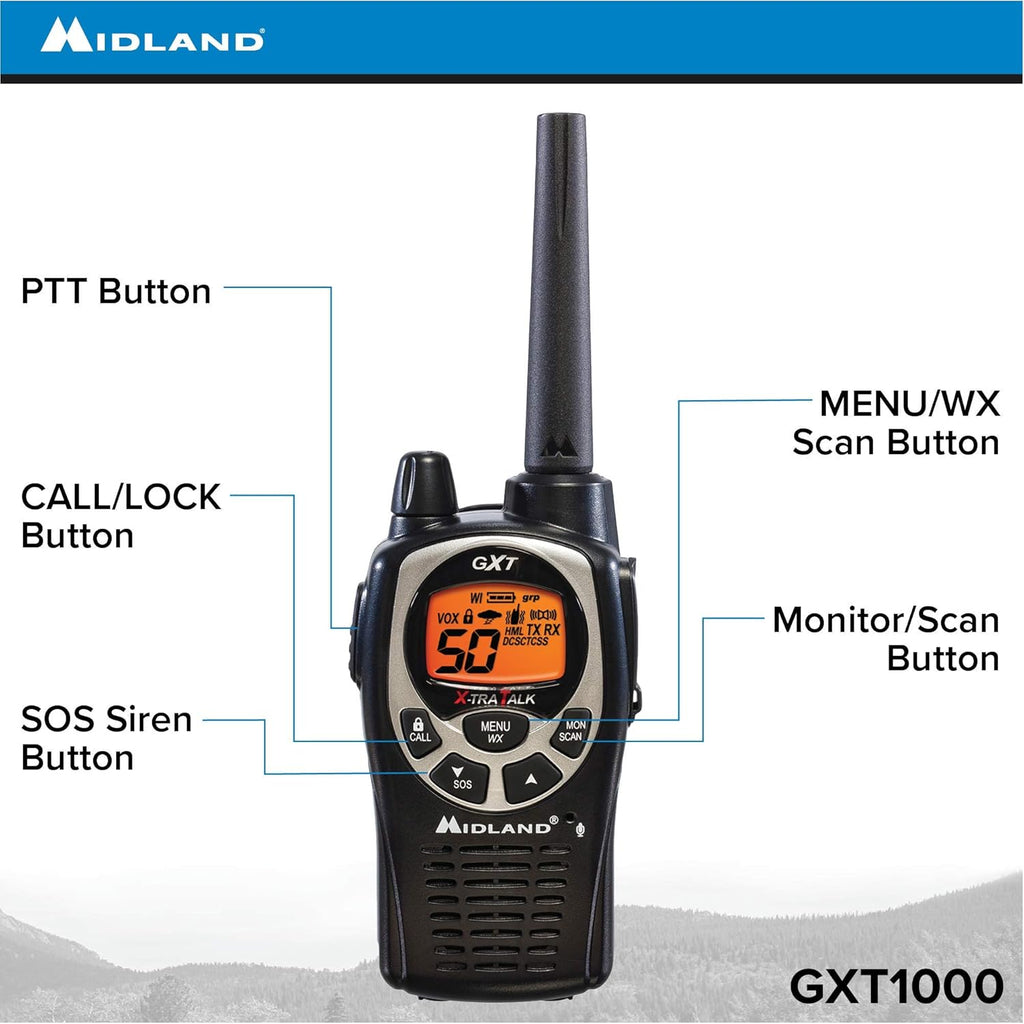 GMRS Two Way Radio with NOAA Weather Alert, 50 Channels, 142 Privacy Codes E52250