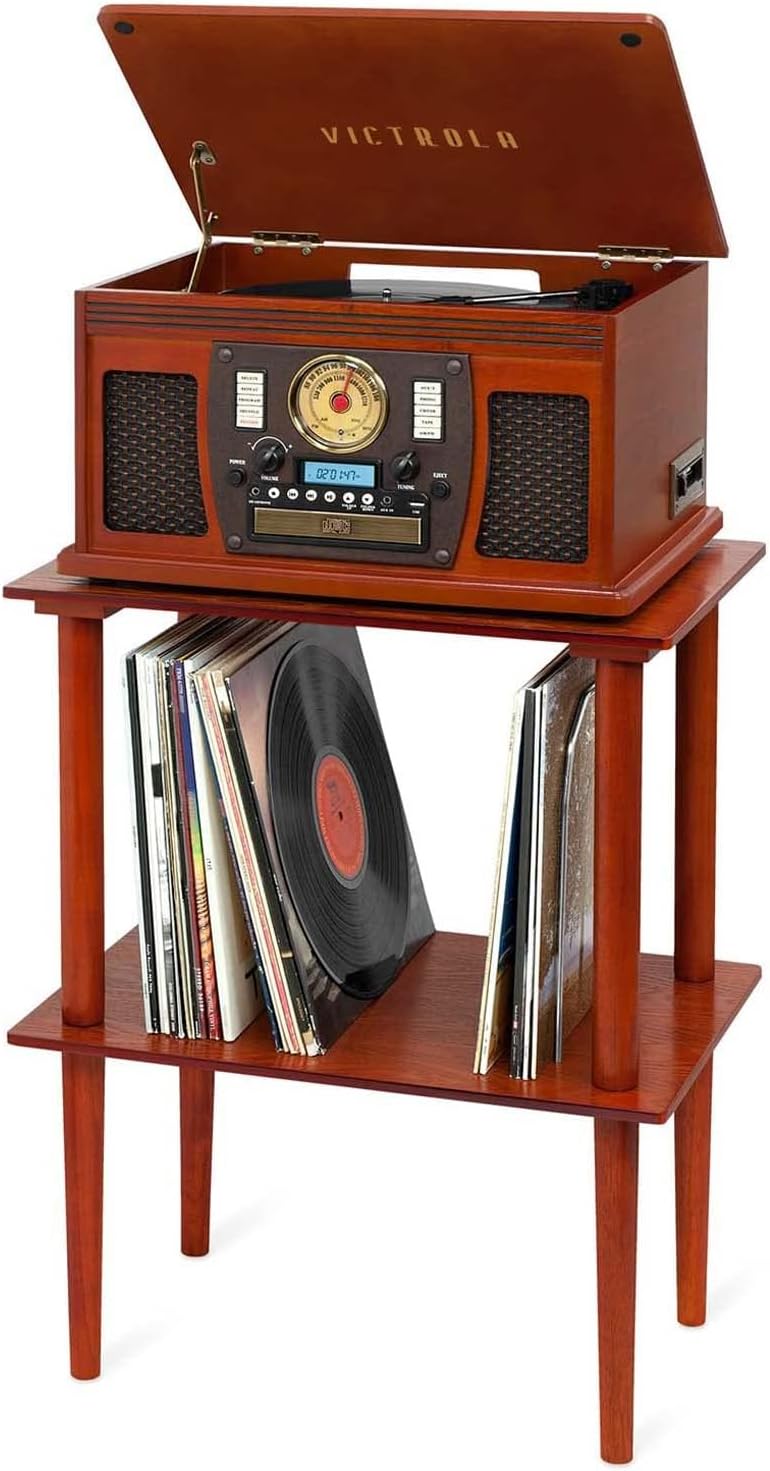 8-in-1 Bluetooth Record Player with Stereo Speakers, Turntable, Wood Y4713
