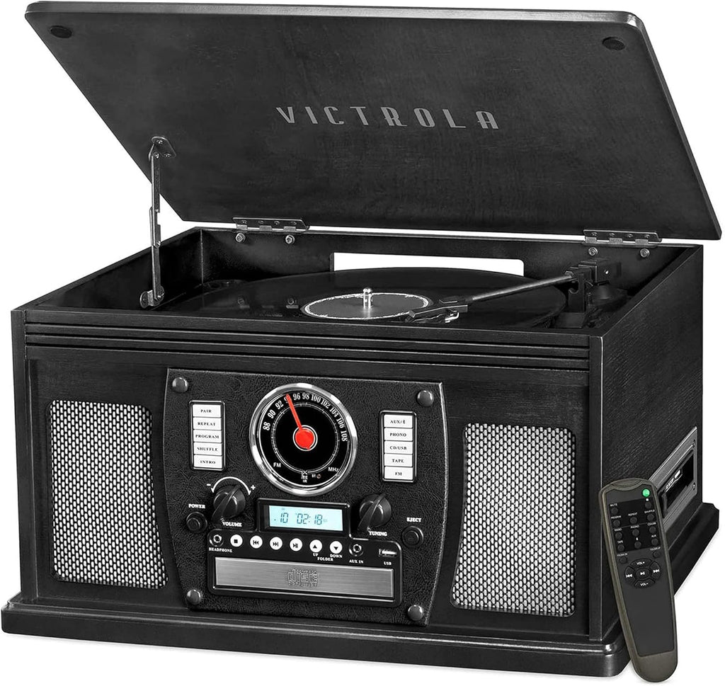 8-in-1 Bluetooth Record Player with Stereo Speakers, Turntable, Wood Y4713