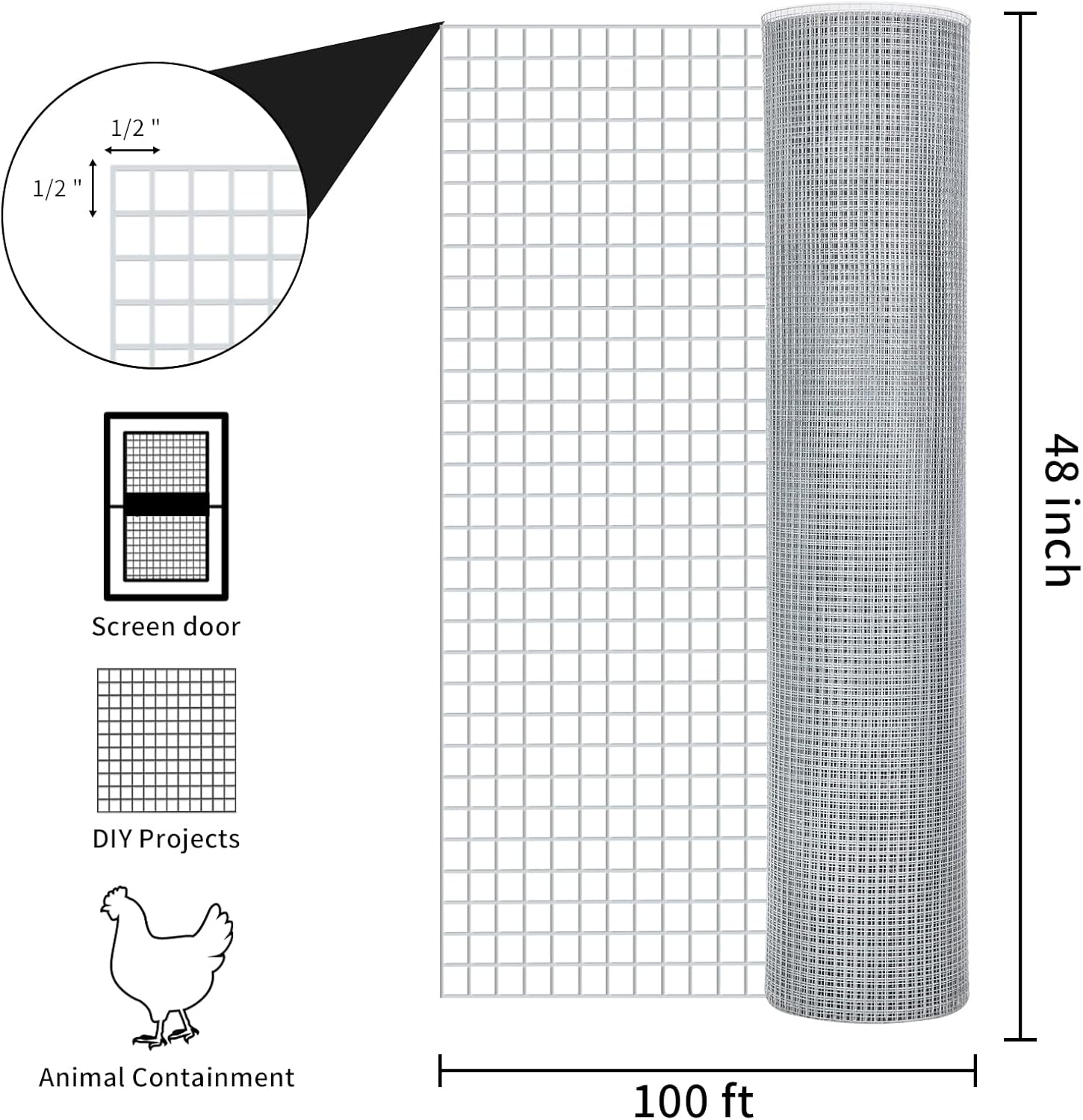 Galvanized Wire Mesh 48in x 100ft 19 Gauge for Poultry Coop Fencing P172