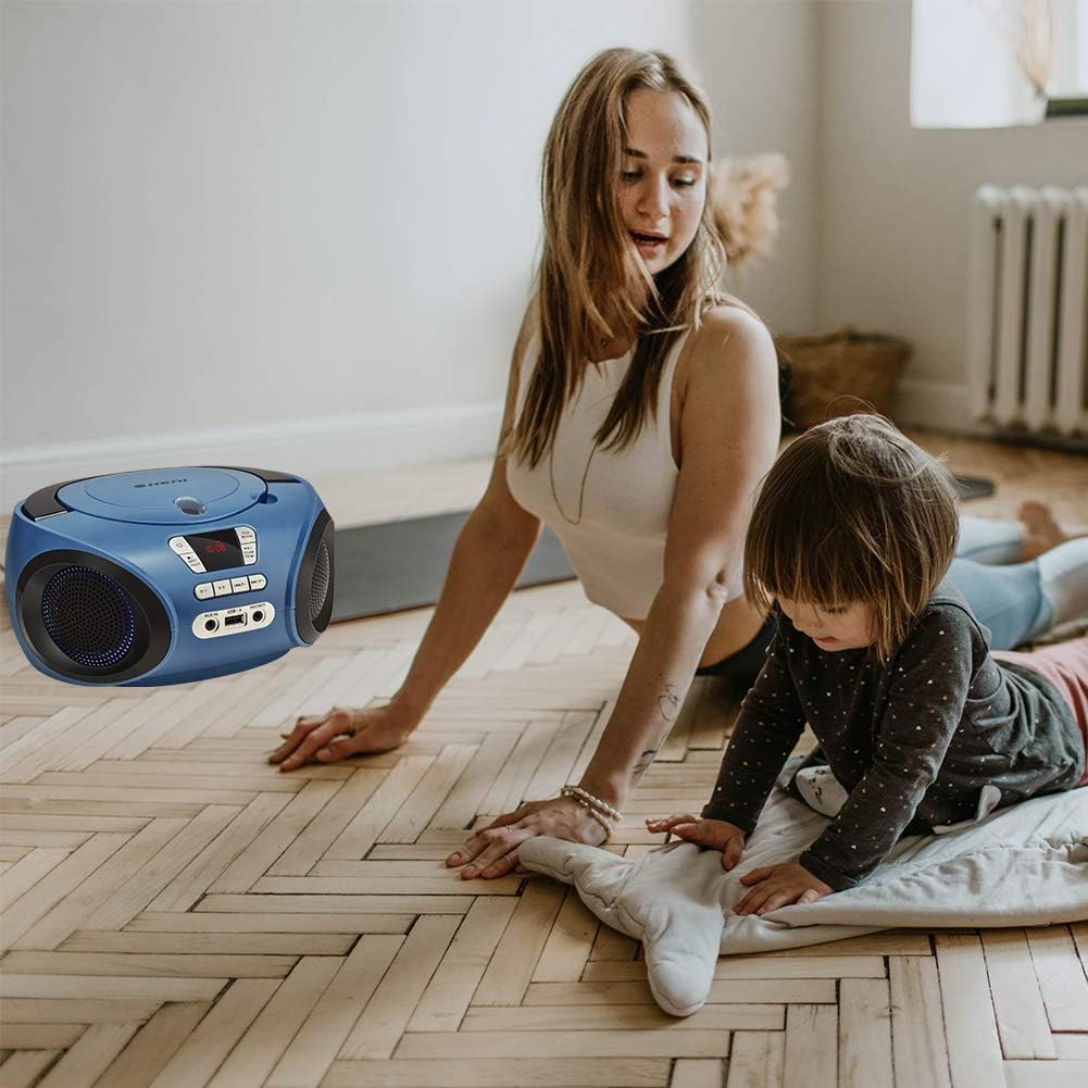 Portable CD Player Boombox with FM Radio, Bluetooth, and Stereo Sound, Blue, 2-Pack W26710