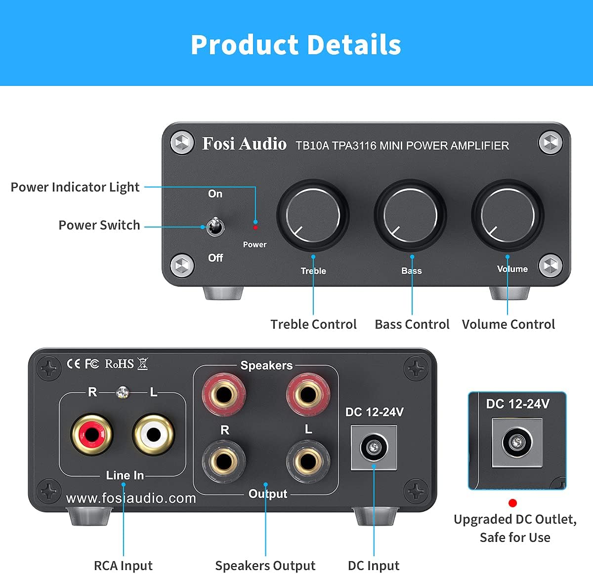 2 Channel Stereo Amplifier for Home Speakers 100W x 2 W8629