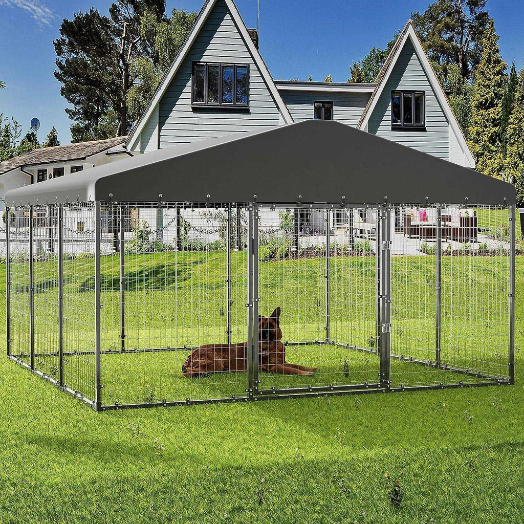 Large Outdoor Dog Kennel with Roof and Double Safety Locks J12276