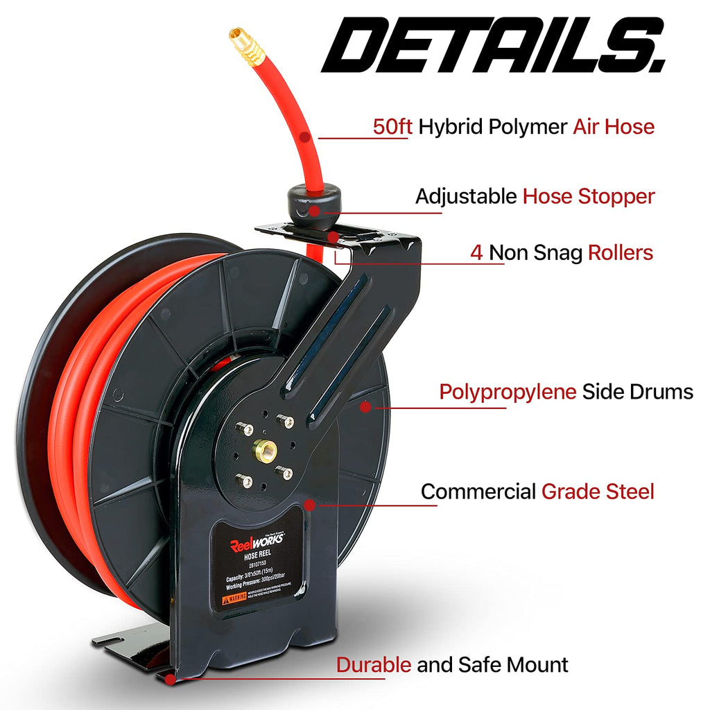 Retractable Air Hose Reel 3/8" x 50 ft, 300 PSI N712414