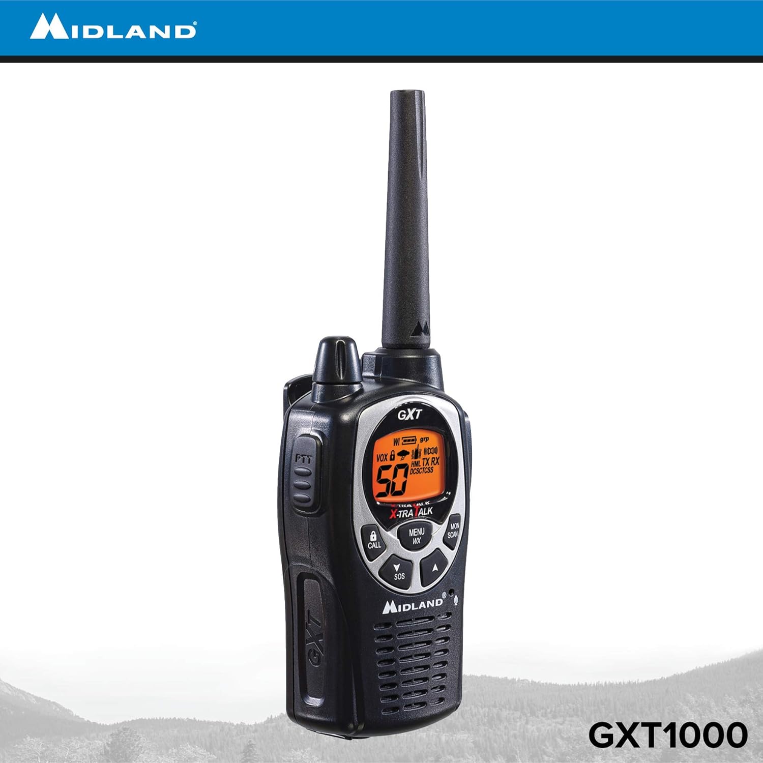 GMRS Two Way Radio with NOAA Weather Alert, 50 Channels, 142 Privacy Codes E52250