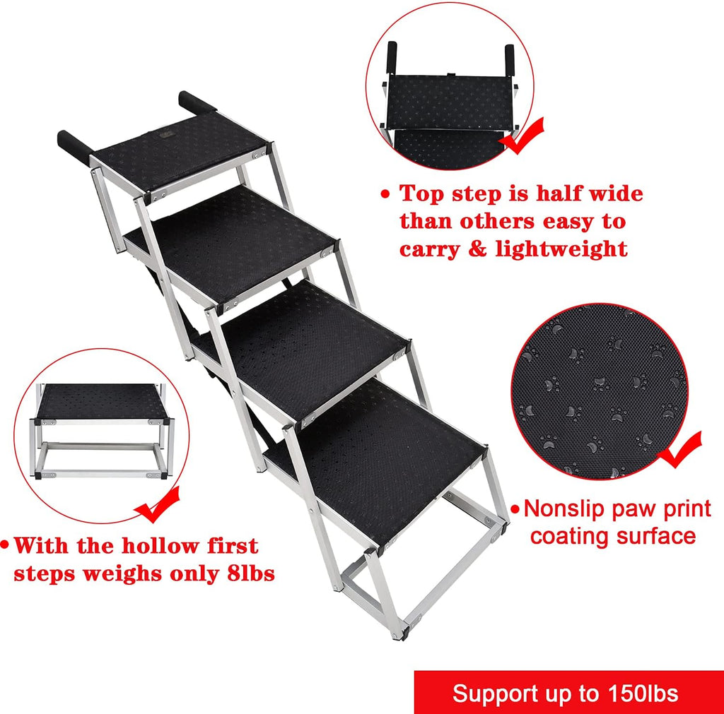 Foldable Aluminum Dog Stairs for Large Dogs, Non-Slip Car Steps E61889