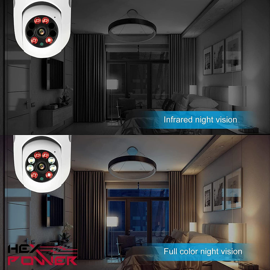 Bulb WiFi Camera 360 Degree PTZ Panoramic IP Camera, 2.4GHz 1080P Smart Home Surveillance Cam with Motion Detection Alarm Night Vision Two Way Talk Indoor E27 Pack of 2 Q54713