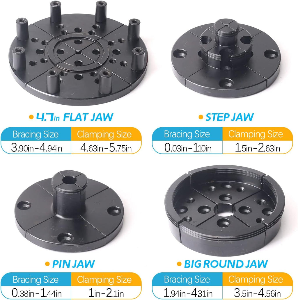 4 Inch Wood Lathe Chuck Set, 5 Interchangeable 4-Jaw, 1"x8Tpi & 3/4"x16Tpi Adapter Q601