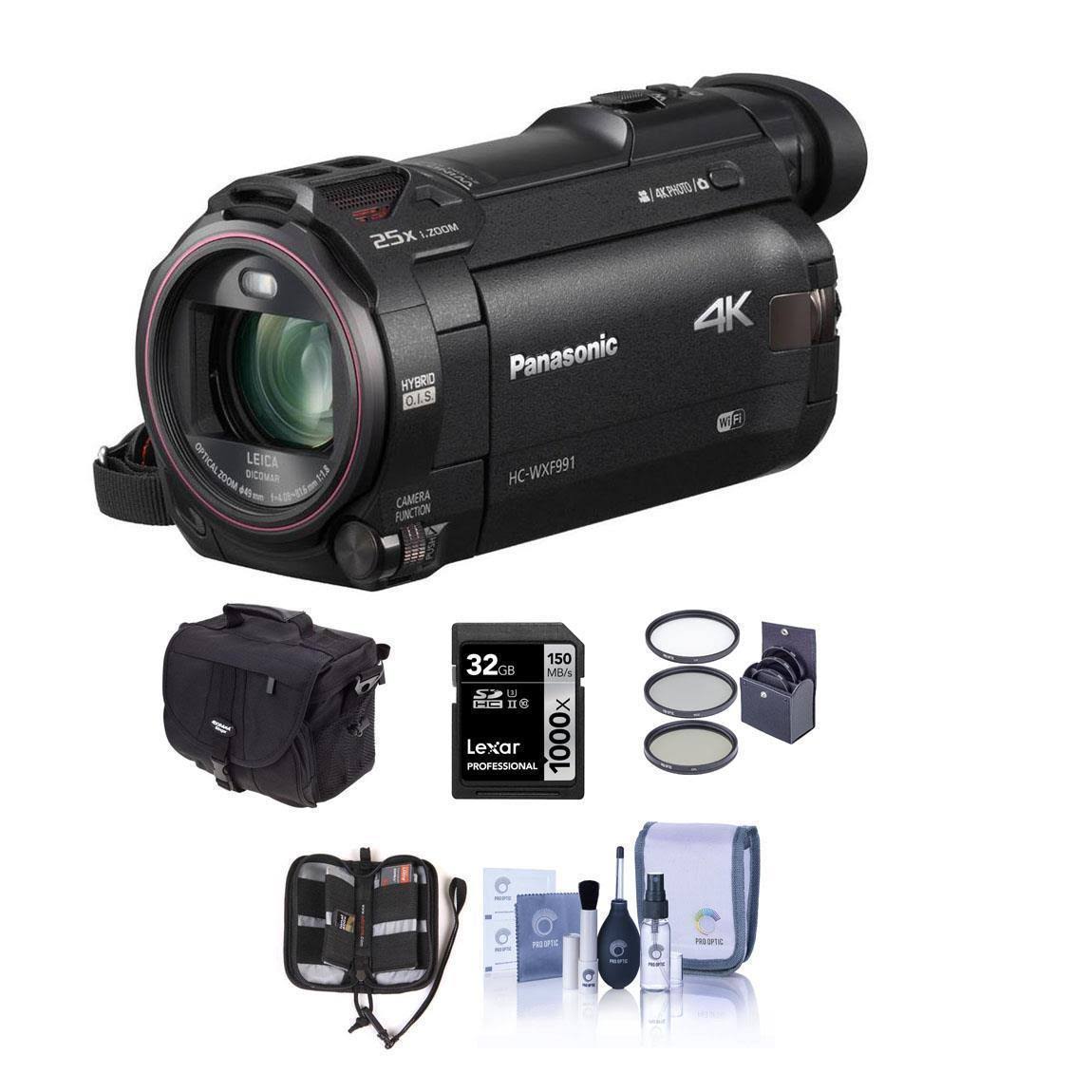 Panasonic HC-WXF991K 4K Ultra HD Camcorder with Wi-Fi - Bundle with Video Bag, 32GB U3 SDHC Card, 49