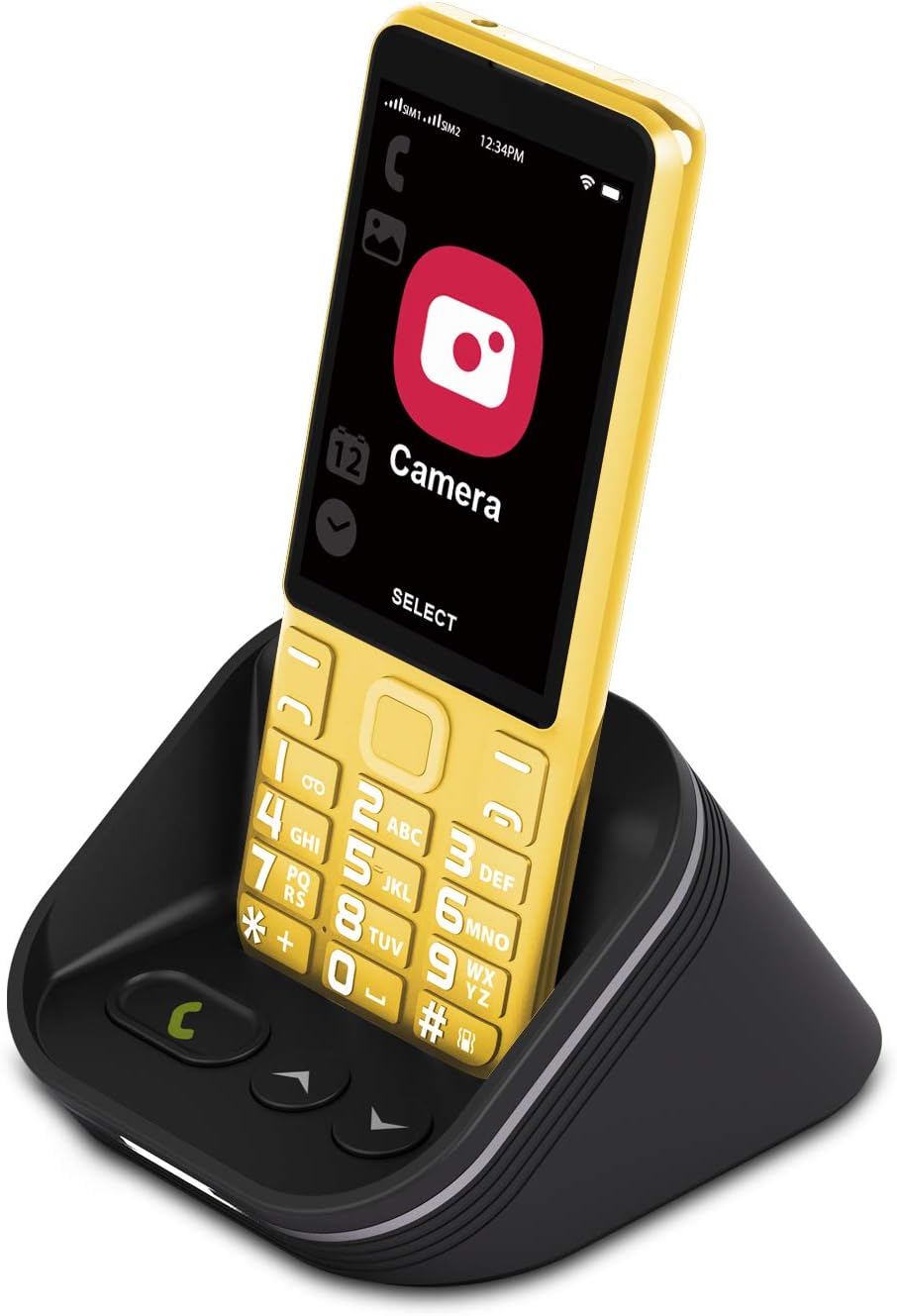 Unlocked 4G Senior Cell Phone with Charging Dock, Dual SIM, Yellow, 2-Pack V71076