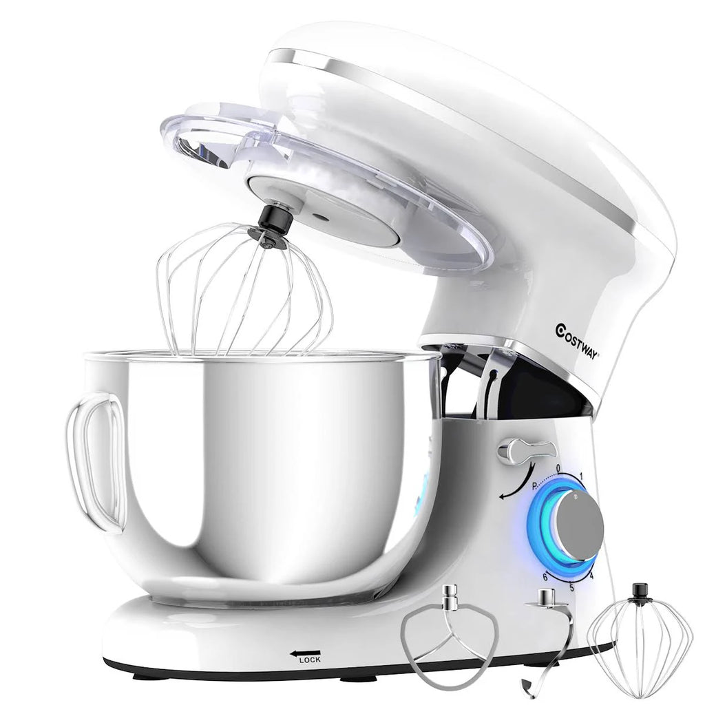 Costway 6 Speed 6.3 qt Tilt-Head Stainless Steel Electric Food Stand Mixer-White